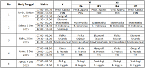 jadwal ujian semester 1 2015-2016